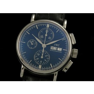 Replica IWC Portofino Chronograph Watch Black Dial Black Leather Strap Swiss Movement SIW021 