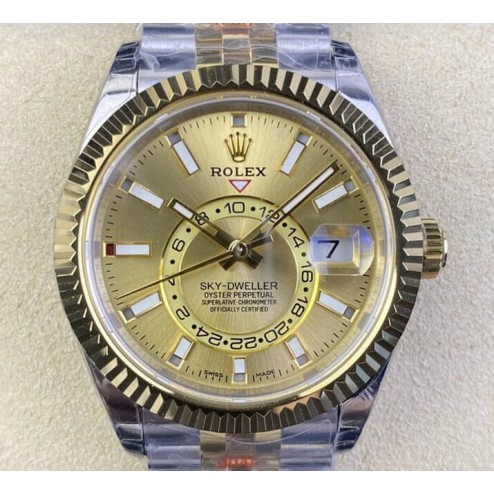 New Genuine Swiss Replica Rolex Sky-Dweller 18K Yellow Gold Two Tone Gold Dial 1:1 Mirror SRSK006