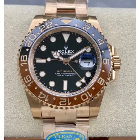 1:1 Mirror Replica Rolex GMT Master II 126715CHNR Black Dial Rose Gold Genuine Swiss Watch SRGM019