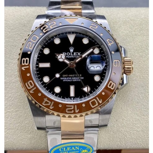 1:1 Mirror Replica Rolex GMT Master II 126711CHNR Black Dial Rose Gold Two Tone Genuine Swiss Watch SRGM020