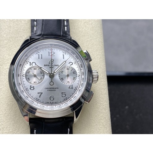 Breitling Clone Watch With Real Specs. Breitling Premier – B09 Silver Dial