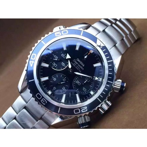 Replica Omega Seamaster Planet Ocean Chronograph Watch SS Case Blue Dial Ceramic Bezel 45mm OS115
