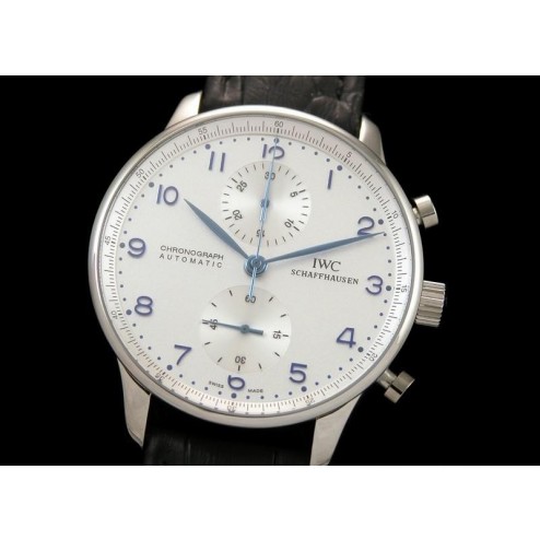 Replica IWC Portuguese Chronograph Men Watch White Dial Black Leather Strap Swiss Movement SIW004  