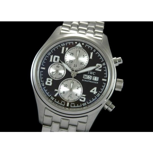 Replica IWC Pilot Chronograph Watch Brown Dial 42mm Stainless Steel Case Swiss Movement SIW028  