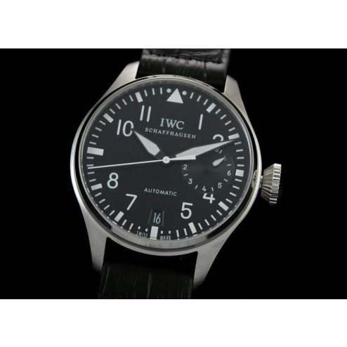 Replica IWC Big Pilot Chronograph Watch Black Dial 46mm Black Leather Strap Swiss Movement SIW029 