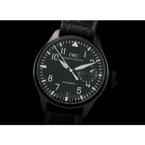 Replica IWC Big Pilot Men Watch Black Dial PVD Case Black Leather Strap Swiss Movement SIW033  