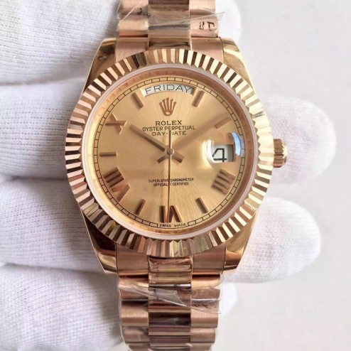 New Swiss Made Rolex Day-Date II 228239 Rose Gold Case and Dial Fluted Bezel 1:1 Mirror Quality SRDD128
