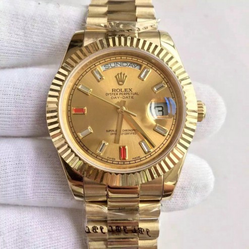 New Swiss Made Rolex Day-Date II 18K Yellow Gold Case Gold Dial with Diamonds 1:1 Mirror Quality SRDD133