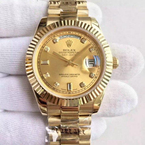 New Swiss Made Rolex Day-Date II 18K Yellow Gold Case Gold Dial with Diamonds 1:1 Mirror Quality SRDD136