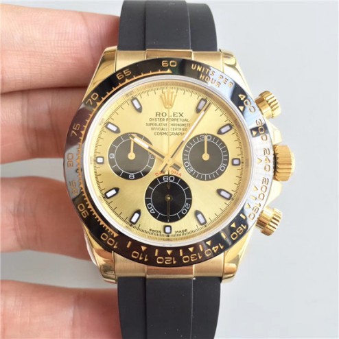 Swiss Replica Rolex Daytona 116518LN Yellow Gold Case and Dial Ceramic Bezel 1:1 Mirror Quality SRDT113