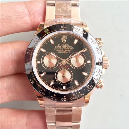 Swiss Made Replica Rolex Daytona 116515LN Rose Gold Case Black Dial Ceramic Bezel 1:1 Mirror Quality SRDT122