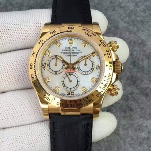 Swiss Replica Rolex Daytona 116528-78598 Yellow Gold Case Mother of Pearl Dial with Diamonds 1:1 Mirror Quality SRDT125