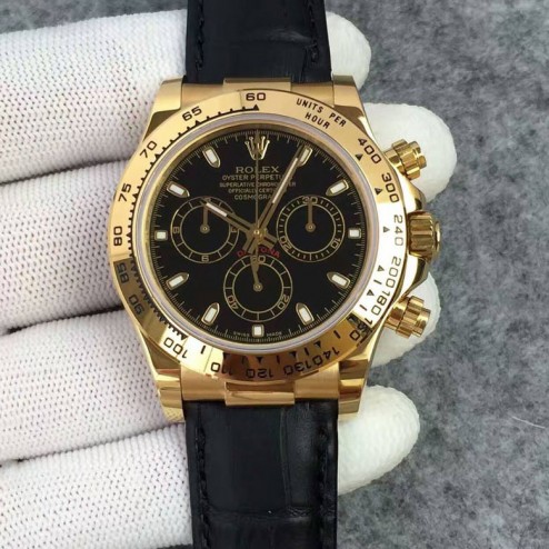 Swiss Replica Rolex Daytona 116508 Yellow Gold Case Black Dial 1:1 Mirror Quality SRDT127