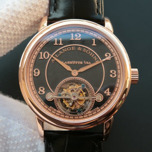 Top End Swiss 1:1 Mirror Replica A Lange & Sohne 1815 Tourbillon Rose Gold Watch Black Sandblasted Dial SAL022