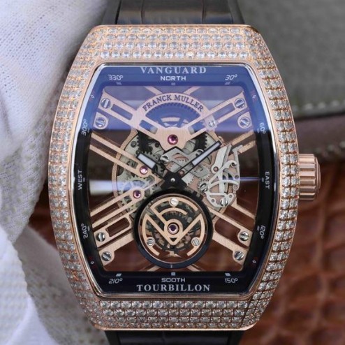Best 1:1 Mirror Replica Franck Muller Vanguard Tourbillon Skeleton Watch Rose Gold SFR020