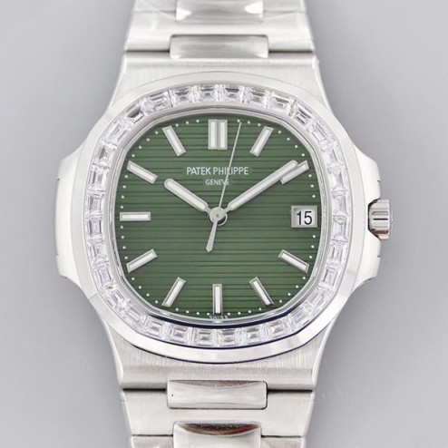 Best Replica Patek Philippe Nautilus Swiss Movement Green Dial Diamond Bezel 40MM SPP1008