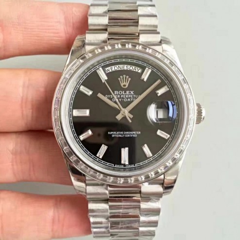 New Swiss Made Rolex Day-Date II 218399 Black Dial Diamonds Bezel 1:1 Mirror Quality SRDD003