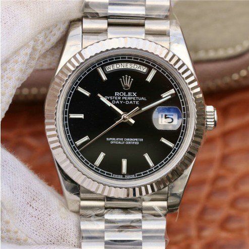 New Best Swiss Made Rolex Day-Date II Black Dial Fluted Bezel 1:1 Mirror Quality SRDD007