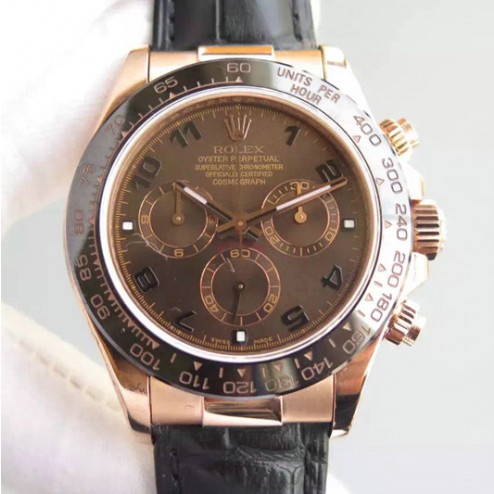 Swiss Made Replica Rolex Daytona 116515 Rose Gold Case Chocolate Dial with Arabic 1:1 Mirror Quality SRDT103