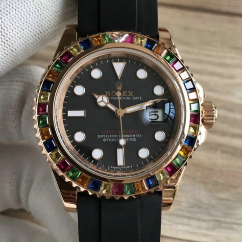 Swiss Made Replica Rolex Yacht-Master 116695SATS Rose Case Black Dial Rubber Straps 1:1 Mirror SRY011   