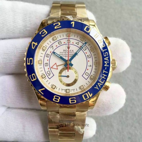 New Swiss Made Replica Rolex Yacht-Master II 116681-78218 Yellow Gold Case White Dial 1:1 Mirror Quality SRY018