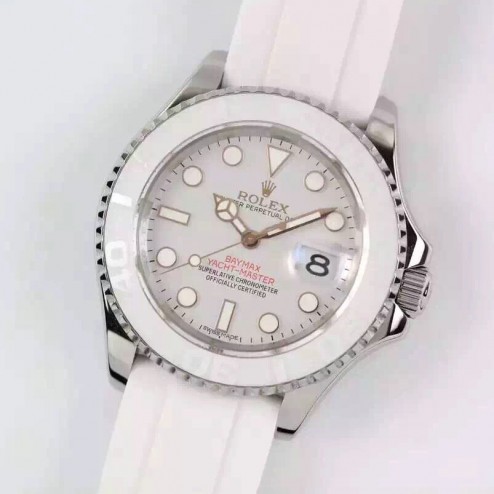 Swiss Made Replica Rolex Yacht-Master 116655 SS Case White Ceramic 1:1 Mirror SRY103