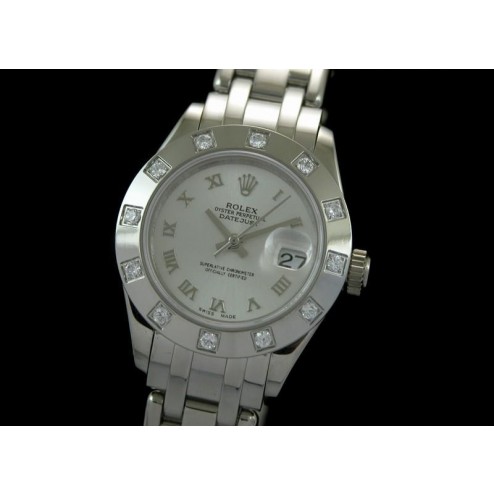 Replica Rolex Masterpiece Ladies Watch Silver Dial Diamonds Bezel Swiss Movement SRMP001 