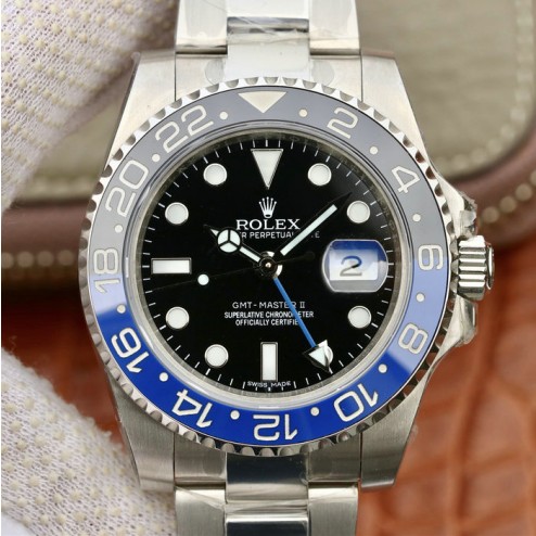 1:1 Mirror Replica Rolex GMT Master II 116710 Black Dial Blue Black Bezel Genuine Swiss SRGM013