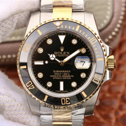 Swiss Made New Replica Rolex Submariner 1:1 Mirror 116613-LN-97203 Black Dial with Diamonds SRS103