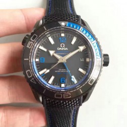 High Quality Omega Planet Ocean GMT Deep Black PVD Case 45.5mm Black with Blue Bezel Nylon Strap OS140