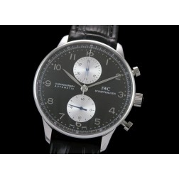 Replica IWC Portuguese Chronograph Men Watch Black Dial White Sub Dial Swiss Movement SIW006 