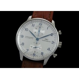 Replica IWC Portuguese Chronograph Men Watch White Dial Leather Strap Swiss Movement SIW008 