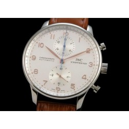 Replica IWC Portuguese Chronograph Men Watch White Dial Brown Strap Swiss Movement SIW011 