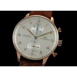 Replica IWC Portuguese Chronograph Men Watch Rose Gold Case Brown Strap Swiss Movement SIW013