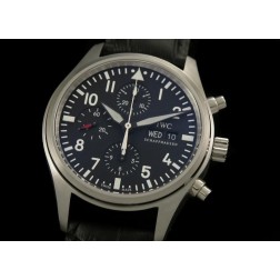 Replica IWC Pilot Chronograph Men Watch Black Dial 42mm Black Leather Strap Swiss Movement SIW014  