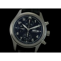 Replica IWC Laureus Sports Chronograph Watch Blue Dial Black Leather Strap Swiss Movement SIW020  