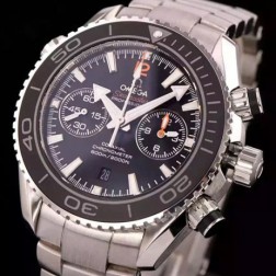 Replica Omega Planet Ocean Chronograph Watch SS Case Black Dial Ceramic Bezel 45.5mm OS113