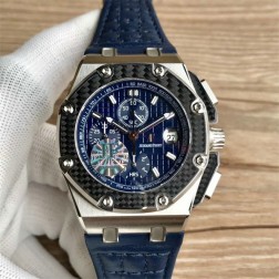Replica Audemars Piguet Royal Oak Offshore Watch Titanium Case Carbon Fiber Bezel Blue Dial SAPO051 