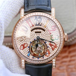 Best 1:1 Mirror Replica Franck Muller Tourbillon Rose GoldWatch Black Diamond Dial Swiss Made SFR006