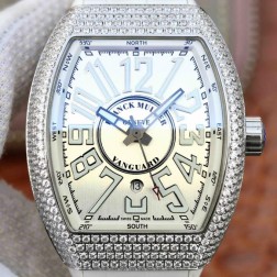 Best 1:1 Mirror Replica Franck Muller Vanguard Yachting Watch Diamonds Case White Dail Swiss Made SFR035