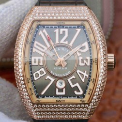 Best 1:1 Mirror Replica Franck Muller Vanguard Yachting Watch Diamonds Rose Gold Case Grey Dail SFR036