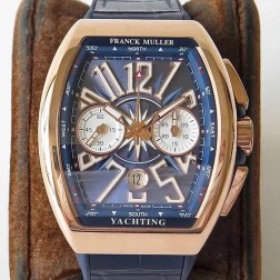 1:1 Mirror Best Replica Franck Muller Vanguard Yachting Watch Rose Gold Case Blue Dial Swiss Made SFR050