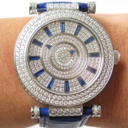 Replica Ladies Franck Muller DOUBLE MYSTERY Diamonds Dial Blue Straps Swiss Made 1:1 Mirror SFR078