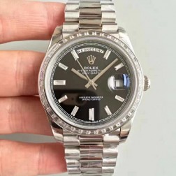 New Swiss Made Rolex Day-Date II 218399 Black Dial Diamonds Bezel 1:1 Mirror Quality SRDD003