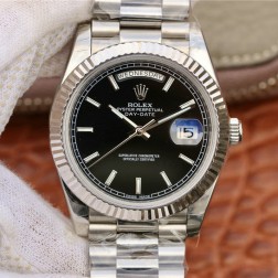 New Best Swiss Made Rolex Day-Date II Black Dial Fluted Bezel 1:1 Mirror Quality SRDD007