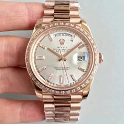 New Swiss Made Rolex Day-Date II 218399 Rose Gold Case Silver Dial Diamonds Bezel 1:1 Mirror Quality SRDD011