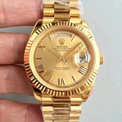 New Swiss Made Rolex Day-Date II 228238 18k Yellow Gold Case and Dial Fluted Bezel 1:1 Mirror Quality SRDD129