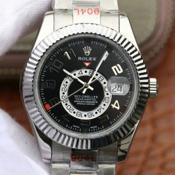 New Genuine Swiss Replica Rolex Sky-Dweller 326939 SS Case Black Dial with Arabic Markers 1:1 Mirror Quality SRSK001